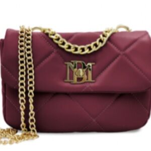 Badgley Mischka Burgundy Quilted Crossbody Bag with Gold Chain